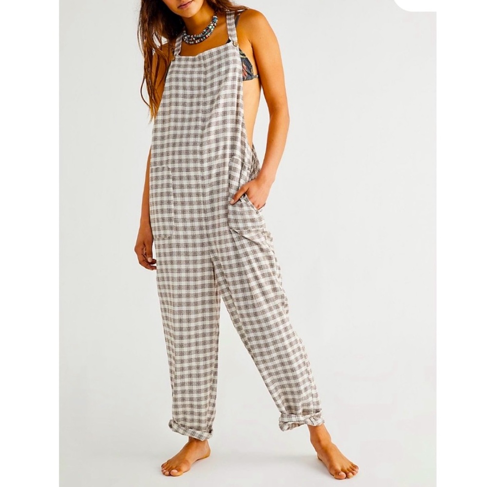 Free People Gingham overalls